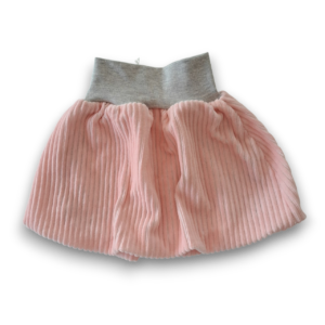 Kinder-Ballonjupe aus rosa Breitcord mit grauem Komfortbund.