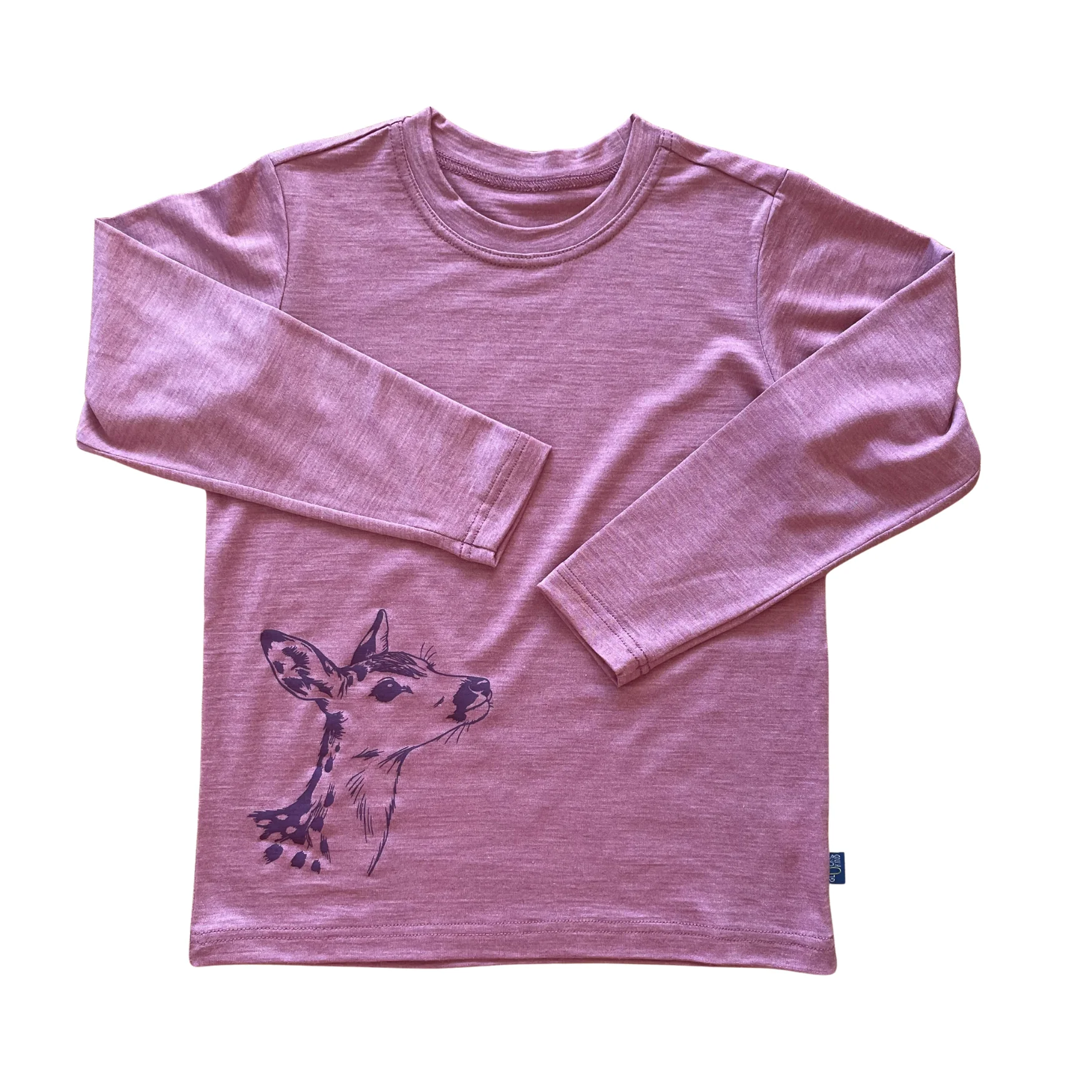 Kinder-Langarmshirt aus Merino-Seide in Altrose mit Rehkitz-Print von heywool